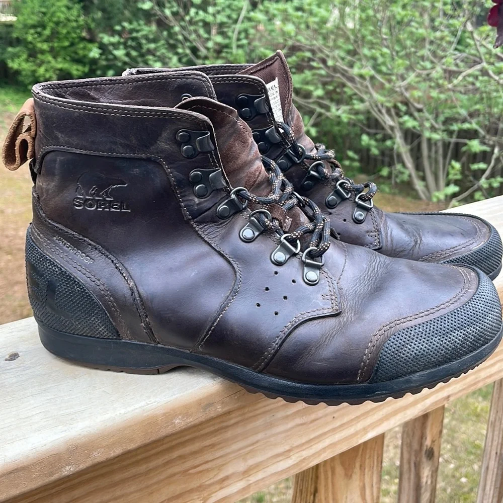 Sorel Men's Ankeny Mid Hiker Leather Boots in Tobacco/Black Size 9